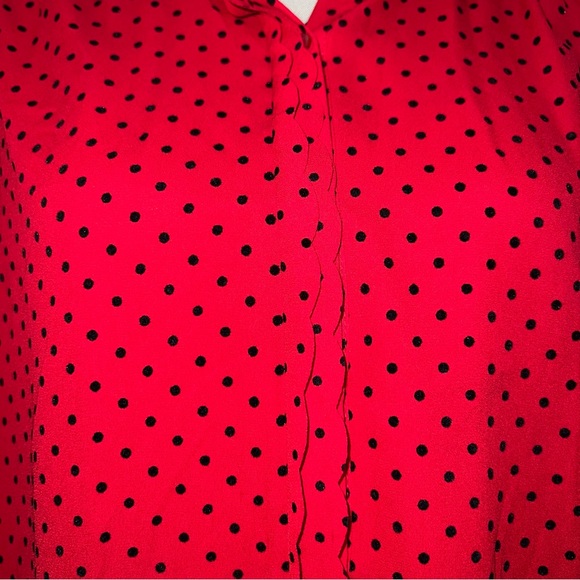 Long Sleeve Red Blouse with Black Polka Dots - Picture 3 of 6